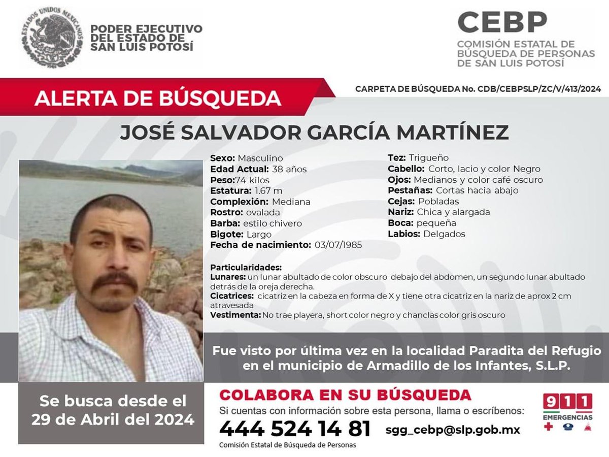 HomeroAE's tweet photo. Tras la desaparición del señor Salvador García Martínez, el pasado 29 de abril, quien fue extraído a las 10 de la noche de su domicilio, ubicado en Paradita del Refugio del Municipio de Armadillo de los Infante por un grupo de personas desconocidas, el Movimiento Antorchista de San Luis Potosí y Nacional solicitan a las autoridades del estado y federales su pronta intervención para que sea localizado y regrese con vida con sus familiares. https://t.co/KxU9BuLqes