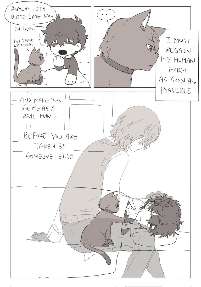 A rare comic from meganeko that is not angsty :D #Akeshu #明主 
Role Swap AU but it's Akechi swapped with Mona.