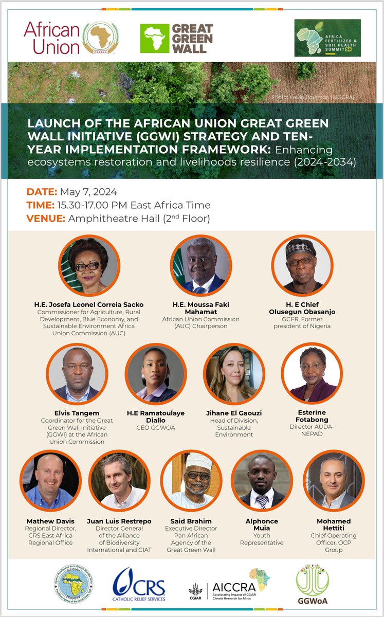 After intense work in developing the @_AfricanUnion Great Green Wall Initiative strategy and the 10 yrs implementation framework under the leadership of Dr. @tangem2009 am glad to be speaking at its launch event along with very distinguished panelists at the #AFSH2024. @GGWoAF