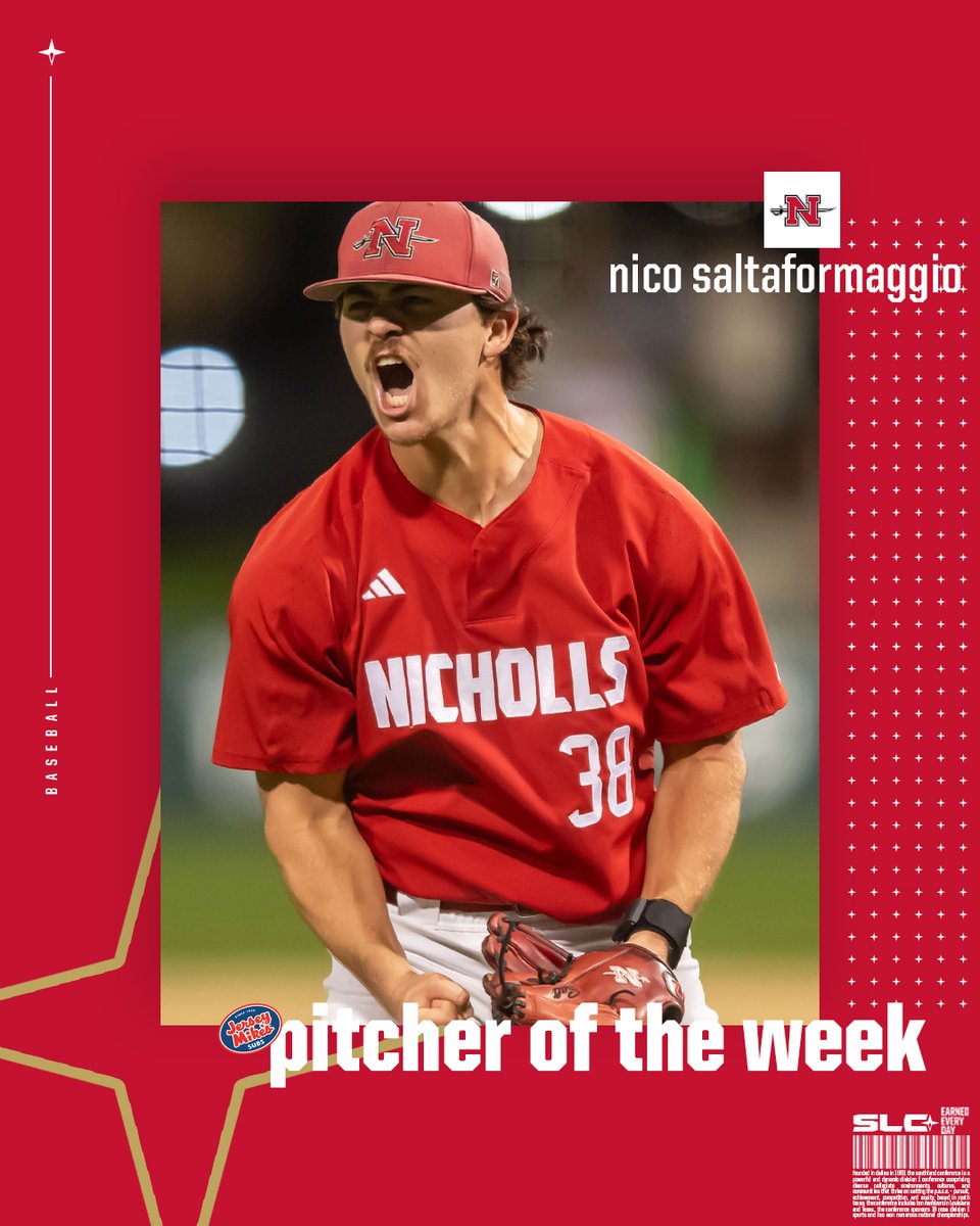 Congratulations to this week's @jerseymikes Southland Baseball Players of the Week! Hitter: Simon Larranaga, McNeese Pitcher: Nico Saltaformaggio, Nicholls #EarnedEveryDay