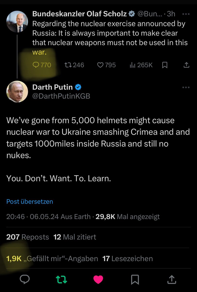 Autsch. Von einem Putin Parody Account so Volley genommen zu werden, ist schon ein bisschen heftig, Olaf.