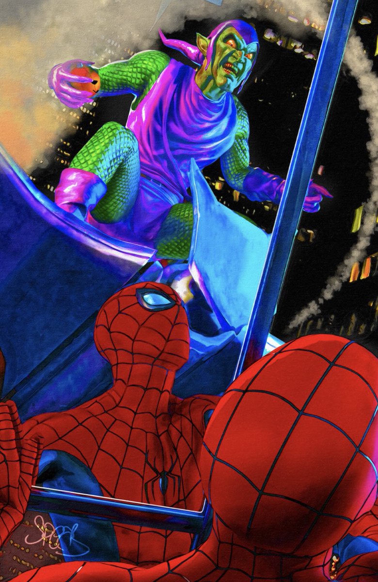 Spider-Man vs Green Goblin
Artwork by @markspearsart 
#SpiderMan #GreenGoblin