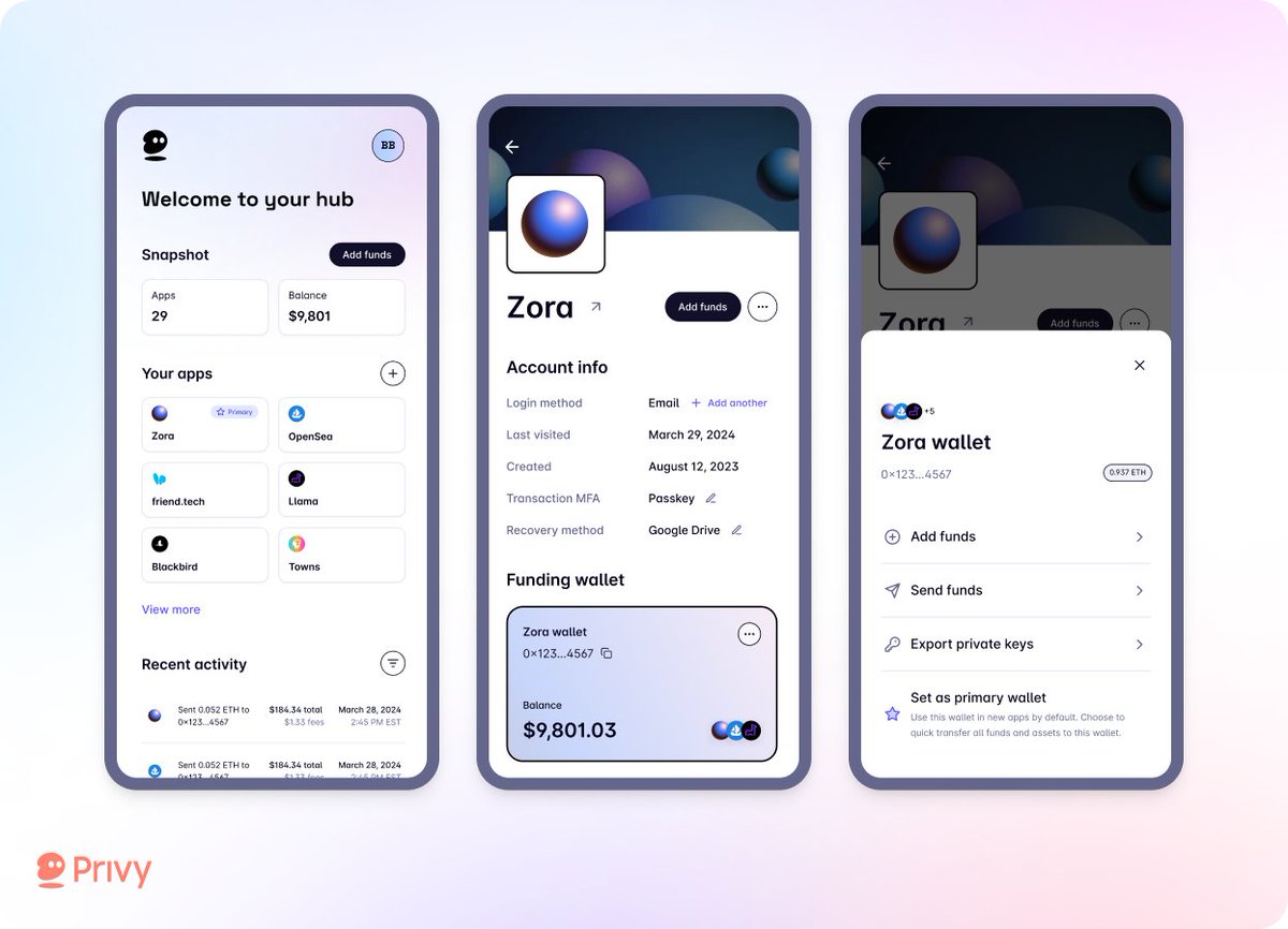 1/ Managing your online identity with Privy Bringing the world onchain must entail keeping users in control of how they present themselves. Today we're excited to preview the user-facing side of our global wallet work, available for everyone soon!