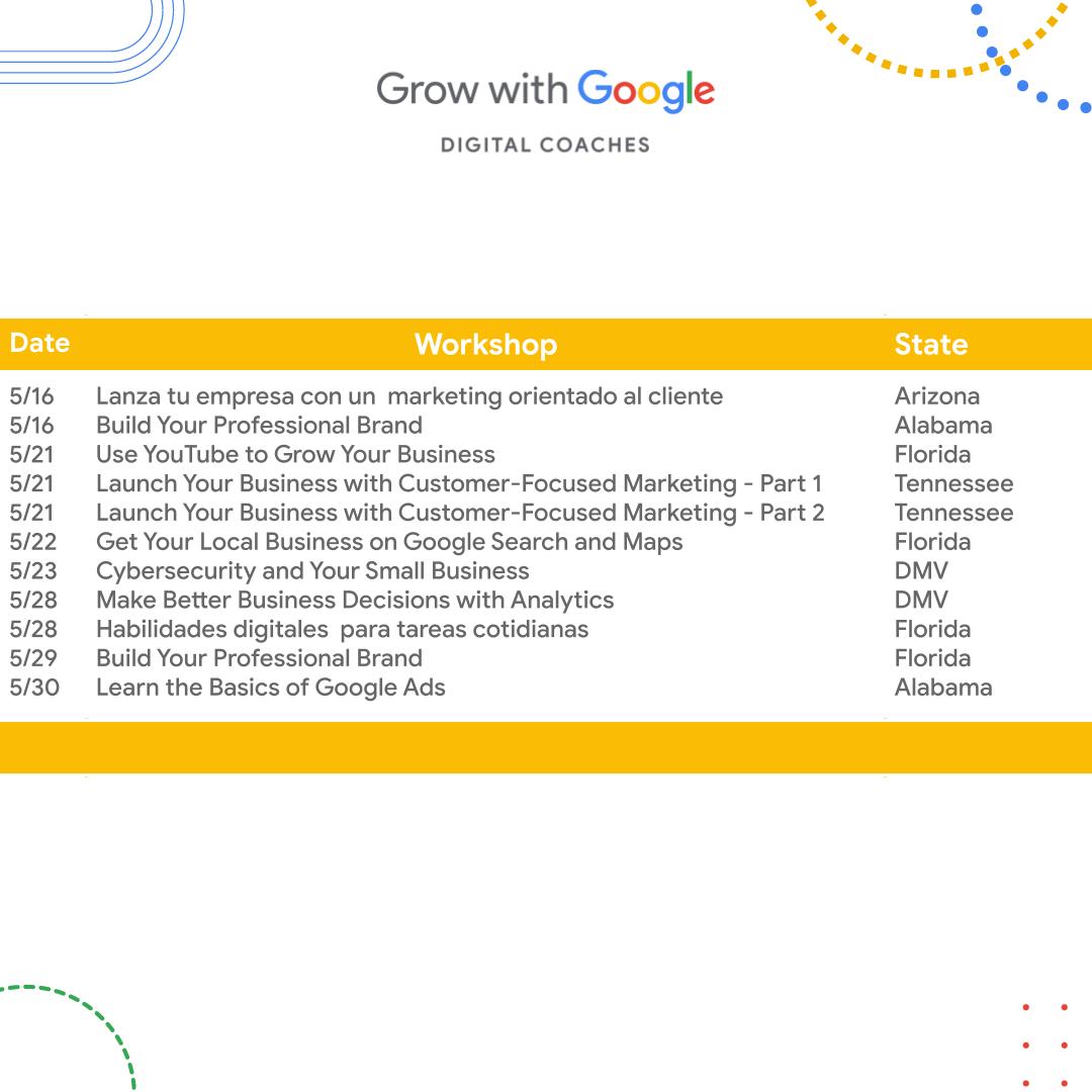 Pencil in time for YOU this month… It’s time to set your sights on growing your business and reaching more customers with this month’s 🆓 #GrowWithGoogle Digital Coaches training workshops for small business owners 👏 goo.gle/3WsiKMC