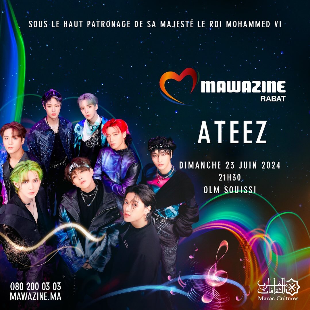 ATEEZ, Mawazine Festival'inde OLM Souissi sahnesinde performans sergileyecek. Böylece ATEEZ, bu festivalde sahne alan ilk K-Pop sanatçısı olacak!

#ATEEZ #에이티즈