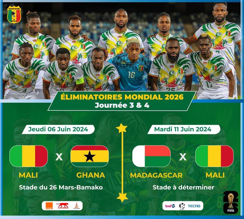 🗓 Voici le calendrier des prochains matchs d’éliminatoires à la Coupe du Monde 2026 pour le Mali ! 📸 : @femafoot #Football #Mali