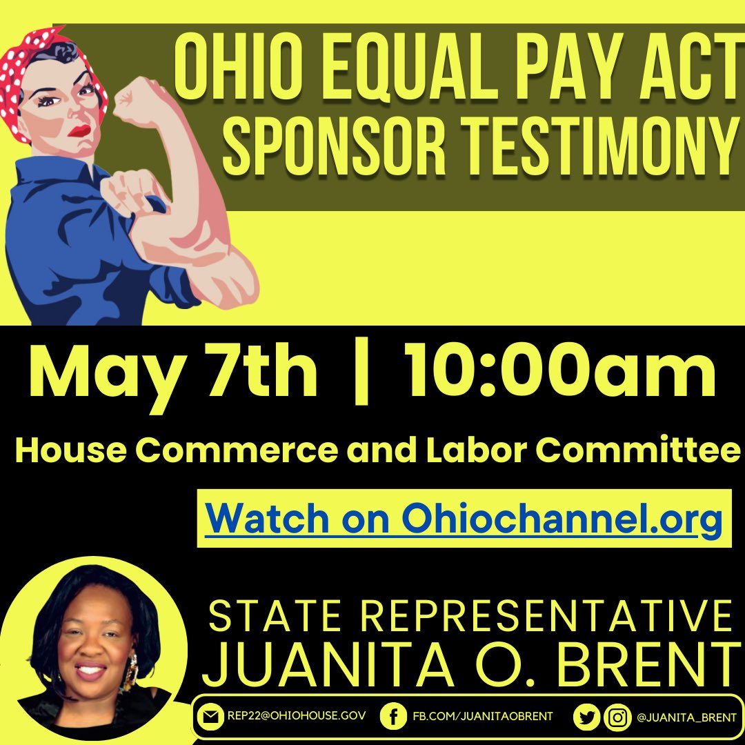 🚨#EqualPayAct TESTIMONY 🚨Multiple General Assemblies @KathleenClyde @RandiClites @StephanieHowse @JessicaEMiranda and myself introduced this “Ohio Equal Pay Act” . Tell Chairman Johnson (rep92@OhioHouse.gov) to vote this out of committee