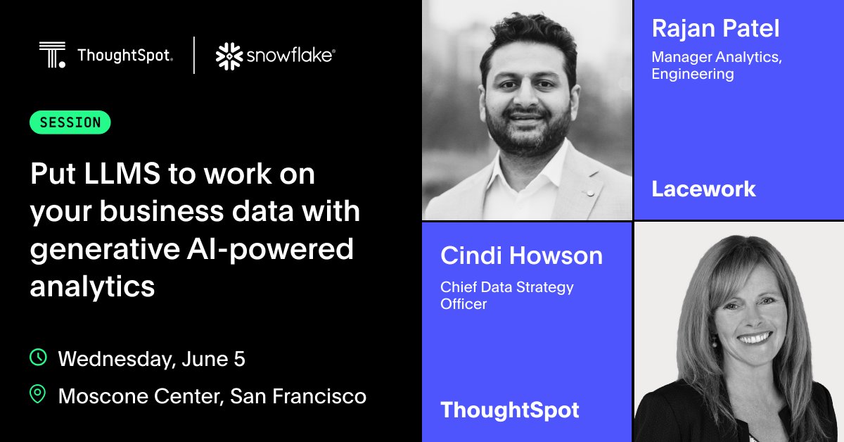 We’ll be back at @SnowflakeDB's #DataCloudSummit June 3–6. Join our session with @Lacework Rajan Patel and @BIScorecard as they explore why we're in the #DataRenAIssance, and how leaders like Lacework are putting LLMs to work with AI-powered analytics. reg.summit.snowflake.com/flow/snowflake…