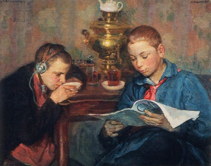 'Pioneers Listen to the Radio' by Boris Vladimirsky (1924)