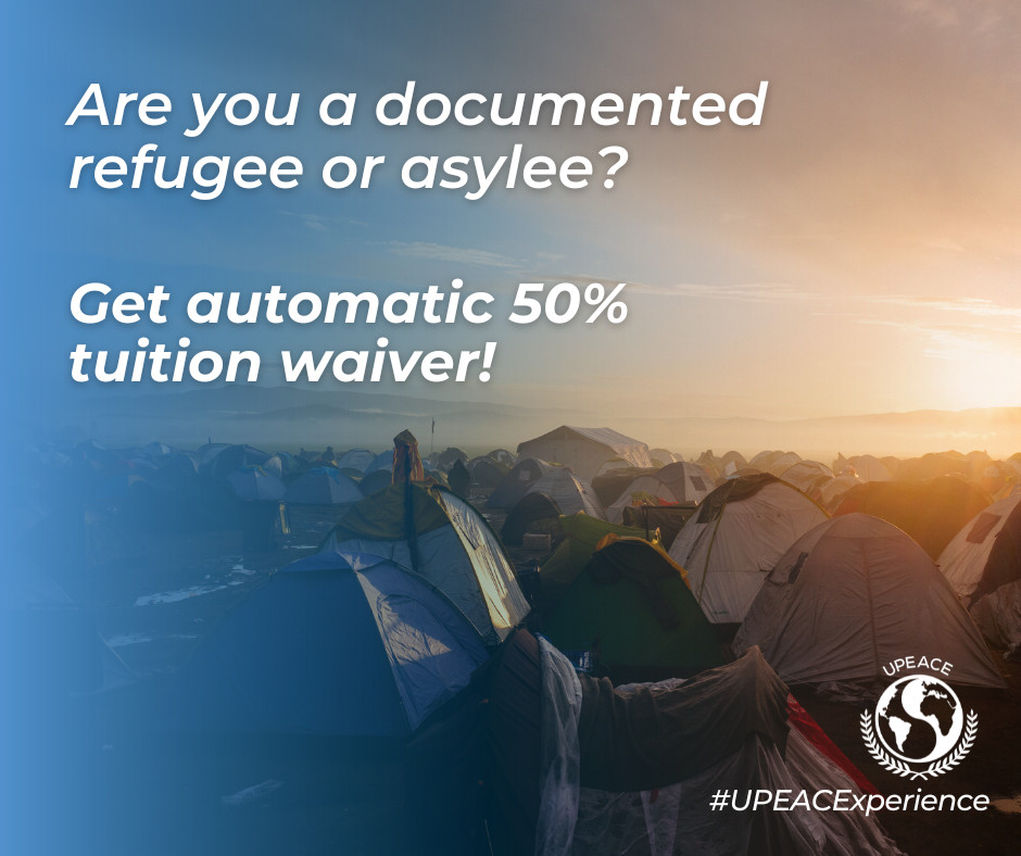 ⏰ Act fast! Two weeks remaining to take advantage of our scholarships. Documented refugees and asylum seekers: seize the opportunity for a 50% automatic tuition exemption at UPEACE! Apply now at bit.ly/3kOQcI8 📚🌍