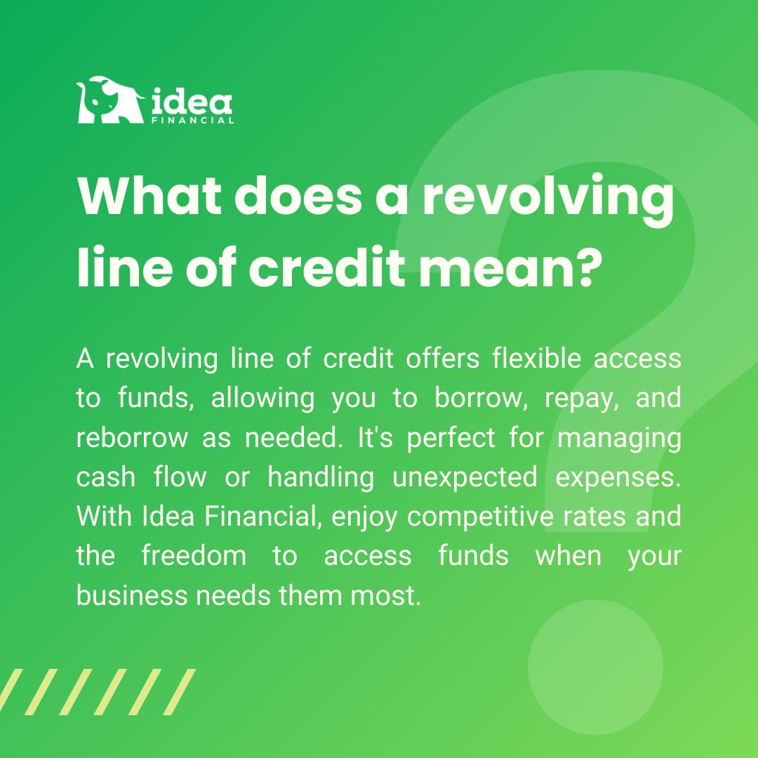 Explore flexible funding with Idea Financial! Our revolving line of credit keeps your business charging forward. #BusinessFinancing #IdeaFinancial #FlexibleFunding