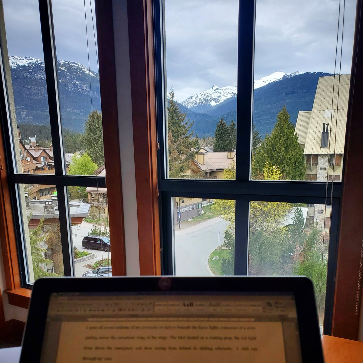 This was my writing room over the weekend. Pan Pacific, Whistler. Love this mountain view!
✒️
#WritingCommunity 
#novelwriter 
#contemporaryfantasy
#writinginbed
#canadianliterature