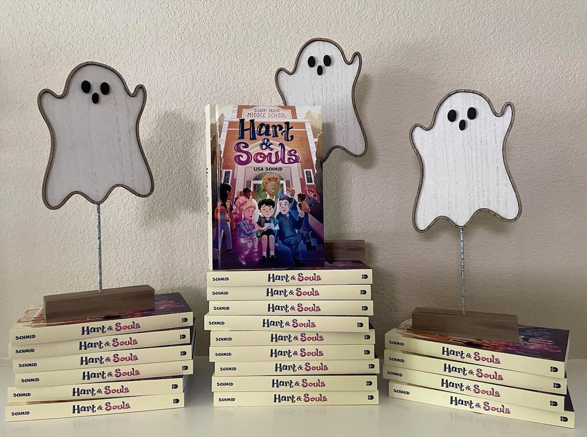 Who would like a visit from the ghosts of Gilbert Greene Middle School Past? 📚 I'm giving away 2 copies of HART & SOULS (@amp_kids 7/23/24). It's a spooky good time! 🩷👻👻👻 #Teachers #Librarians #BookGiveaway #MG 👻Follow 👻Like & repost 👻Tag 2 friends US Only. Ends 5/13