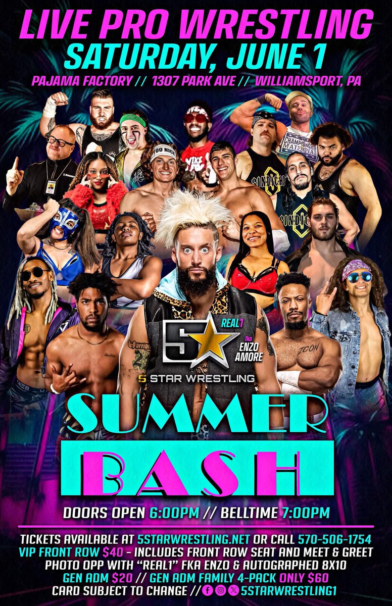 Join us on June 1st, as former WWE superstar @real1 makes his debut as we celebrated! Tickets are on sale now at 5starwrestling.net or by calling 570-506-1754