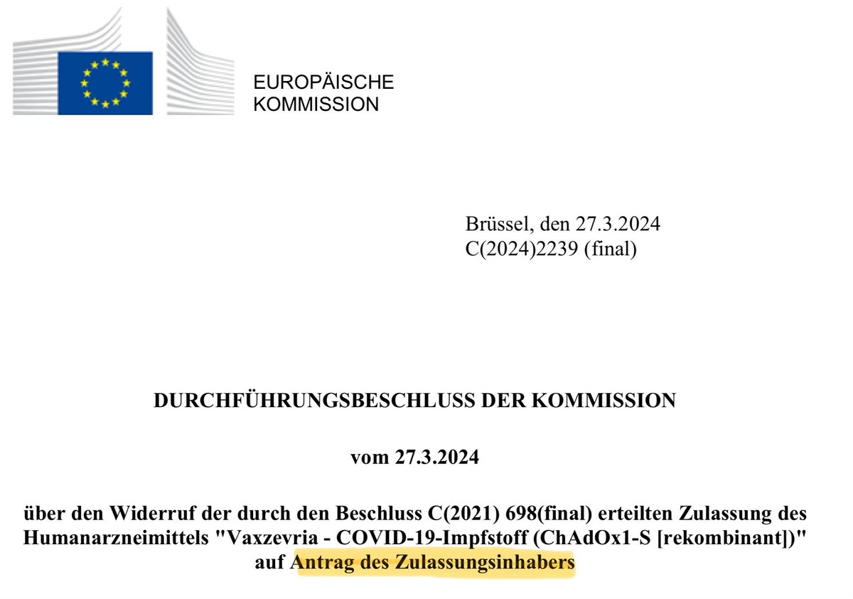 Sehe gerade einige Posts, die suggerieren, die EU-Kommission habe die Zulassung von AstraZenecas VaxZevria wegen zu vieler Nebenwirkungen widerrufen. Zur Klarstellung: Der Widerruf erfolgte „auf Antrag des Zulassungsinhabers“. Nuance. ec.europa.eu/health/documen…