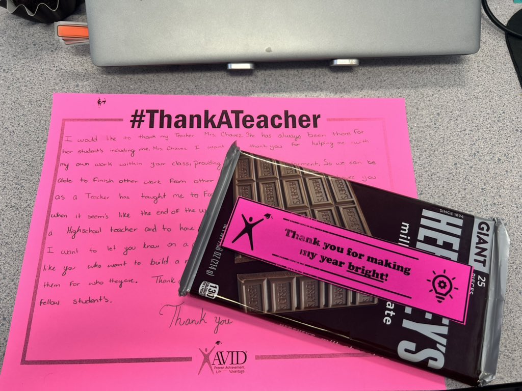 Thank you AVID for these wonderful gifts during teacher appreciation week! @MLuna_HHS for all you have done and for guiding our scorpions! Our students have grown leaps and bounds thanks to you!! We will miss you!! #scorpionstrong #ReptheH