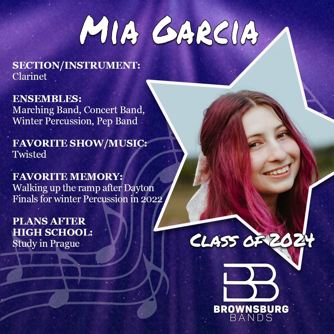 In May, we're recognizing & celebrating our talented seniors from the Brownsburg Band, Guard and Orchestra programs. Mia, thank you for your dedication, passion and inspiring performances. 

Wishing you all the best in your future endeavors. #bulldogproud #classof2024