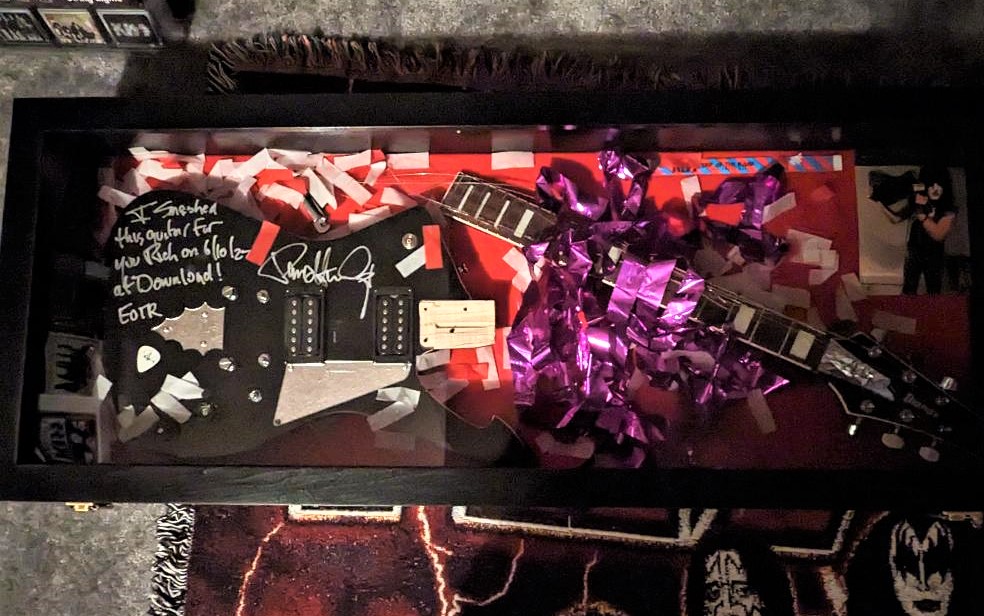 #CollectingKISS! Thanks to Richard Reyes for sharing his @PaulStanleyLive #EndOfTheRoad smashed guitar with us. AWESOME! What is your most prized KISS item, #KISSARMY?