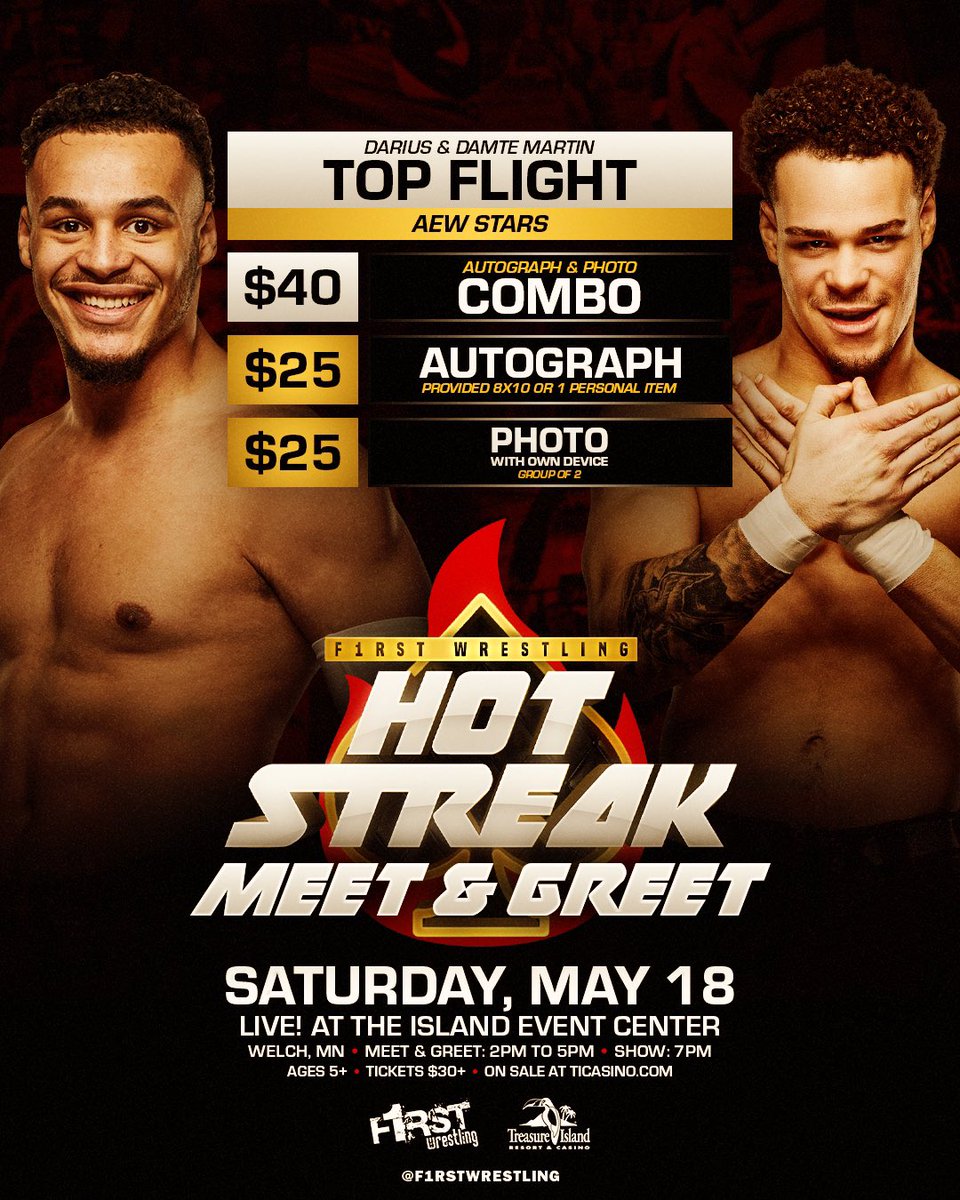 🔥𝙃𝙊𝙏 𝙎𝙏𝙍𝙀𝘼𝙆: 𝙈𝙀𝙀𝙏 & 𝙂𝙍𝙀𝙀𝙏♠️ SATURDAY | May 18th Welch, Minnesota Join us for an exclusive Meet & Greet from 2pm to 5pm! This is open to event ticket holders only. ❗️GET YOUR TICKETS NOW❗️ 🎟️ ticketmaster.com/f1rst-wrestlin…