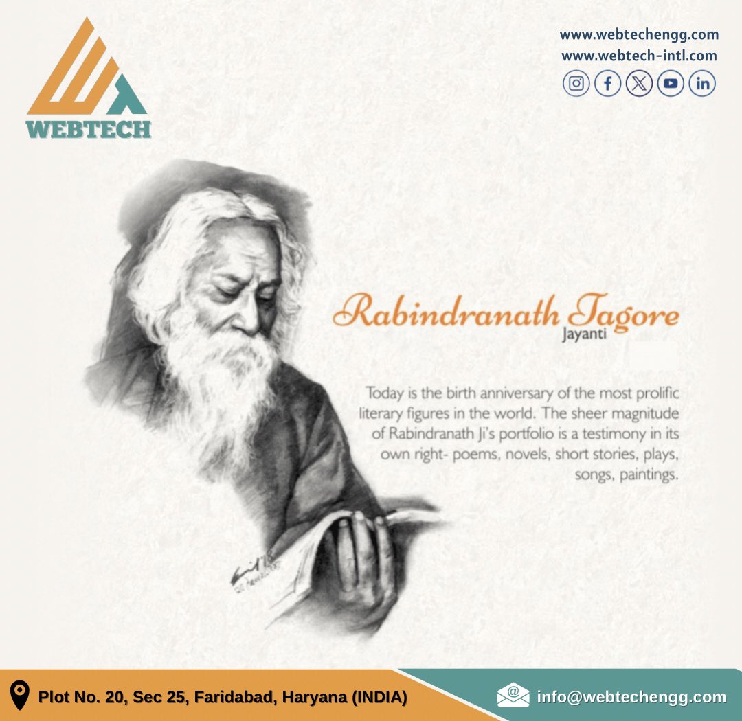 Webtech_group's tweet image. Wishing everyone a joyous Rabindranath Tagore Jayanti! May his timeless teachings continue to inspire and uplift us. 🙏
#RabindranathTagoreJayanti