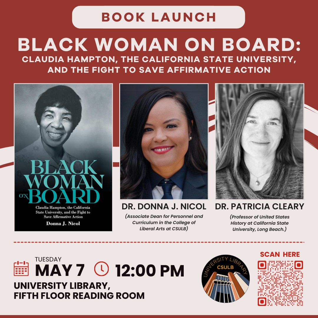 Join us tomorrow for an insightful discussion with Dr. Donna J. Nicol and Dr. Patricia Cleary on Dr. Nicol's latest book, 'Black Woman on Board'. 📚 Tomorrow, May 7 at 12pm in University Library 5th Floor, room 501. Register now! csulb.libcal.com/event/12242007