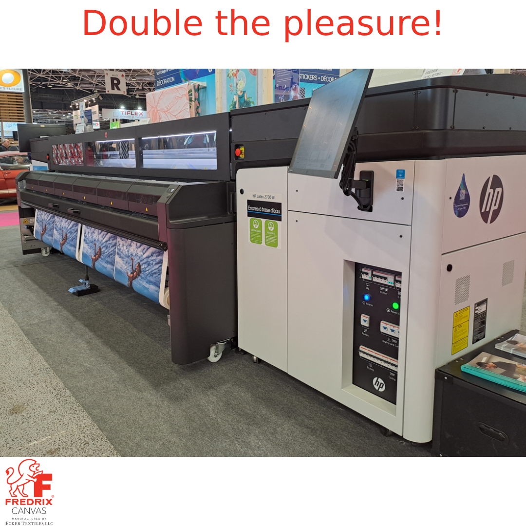 No, you're not seeing double -- that's the HP L2700 printing two rolls of FREDRIX RITMO canvas side by side. What an incredible printer! #impression #communication #design #hp #printcanvas #largeformat #largeformatprinting #hpprinters #textiles #decoration #signage