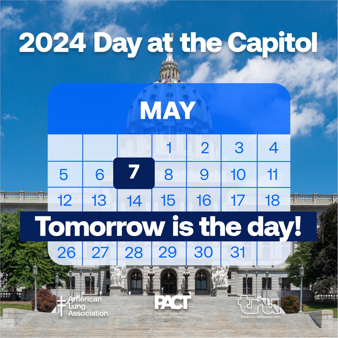 ALAPACT's tweet image. Tomorrow’s the day! We will be BACK in Harrisburg for Day at the Capitol 2024 and in-person for the first time since 2019 to #SaveMSAinPA and support #CleanAirForALL! Learn more at pactonline.org #DATC2024