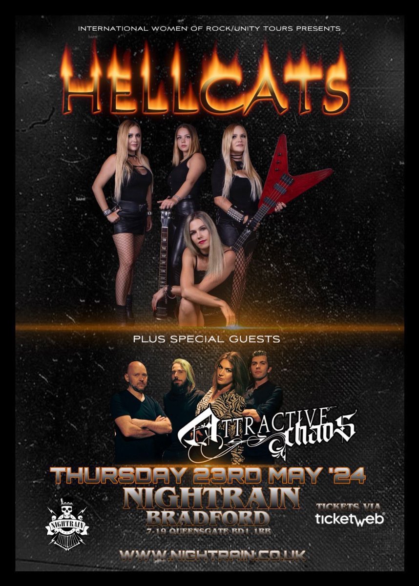 ‼️COMING SOON‼️ 🔥HELLCATS🔥 All The Way From Slovenia 🇸🇮 ➕ Support From 🇫🇷 ATTRACTIVE CHAOS 🇮🇹 ▪️Thursday 23rd May ‘24 🎫 TICKETS ⤵️ ticketweb.uk/event/hellcats… @hellcatssi @LocalSoundFocus @Yorkshire_Gigs @TicketWebUK @Bradford_TandA