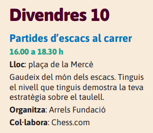 Activitats al carrer:
Jugar escacs ✅
Viure ❌
Ens trobem divendres a les Festes del Gòtic!  ♟️💝#escacspertothom #ningudormintalcarrer