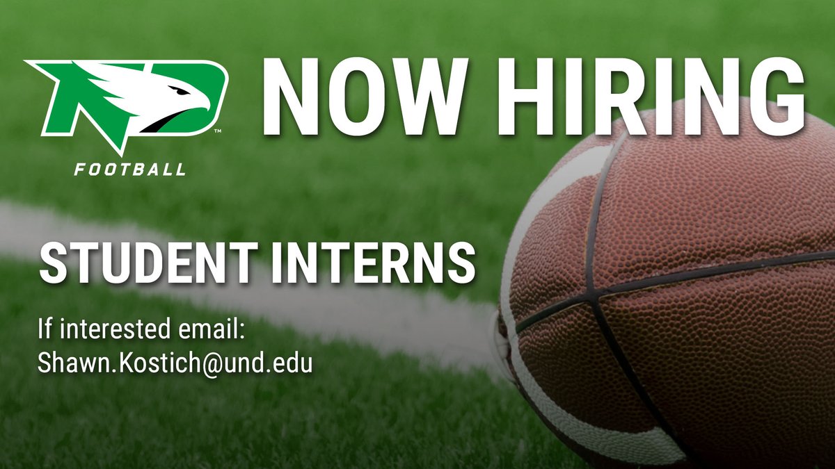 𝐍𝐎𝐖 𝐇𝐈𝐑𝐈𝐍𝐆: Football Student Interns 𝐉𝐨𝐛 𝐑𝐞𝐪𝐮𝐢𝐫𝐞𝐦𝐞𝐧𝐭𝐬: -High Cumulative GPA -Strong Computer Proficiency -HS Football Playing Experience Preferred 𝐏𝐞𝐫𝐤𝐬: -Learn the Coaching Profession -UND Football Gear -Travel w/ the Team #UNDproud | #LGH