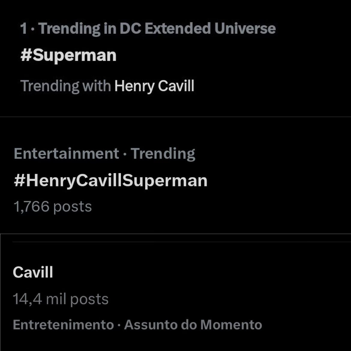 ELE É SUPER MESMO! Henry Cavill e seu Superman estão entre os assuntos mais comentados aqui no twitter/X 
#HenryCavillSuperman