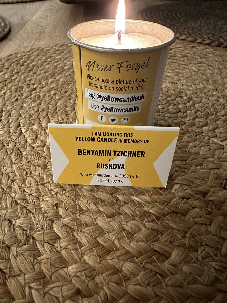 #HolocaustRemembranceDay we have lit this candle to remember our family, all our families who were murdered in Nazi Gas Chambers and the Warsaw Ghetto but this candle is for little Benyamin Tzichner of Ruakova murdered in Aushwitz aged 6. You are not forgotten Benyamin