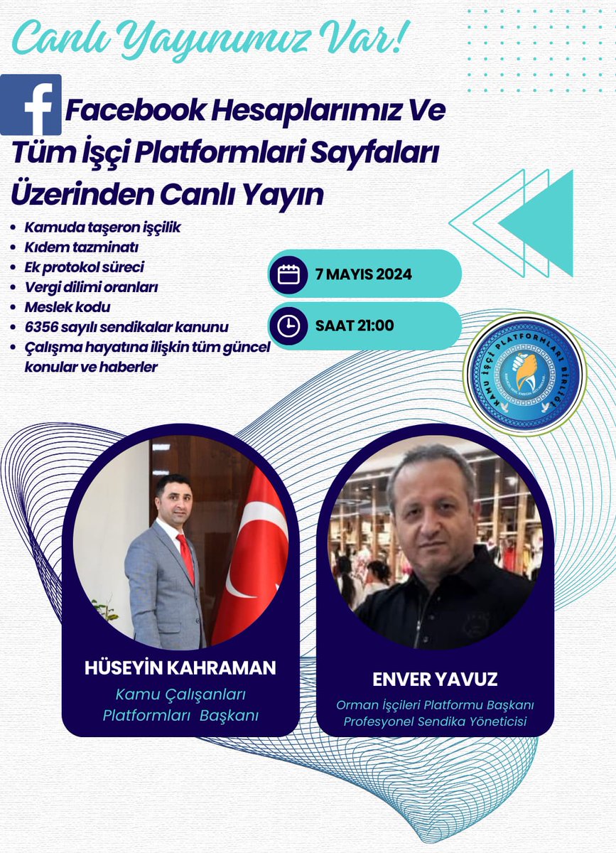 Çalışma hayatına ilişkin güncel konuları ele alacağımız Facebook üzerinden yapacağımız canlı yayın konuğumuz Orman işçileri sayfa yöneticisi Sayın @enveryavuz Başkanım bizlerle birlikte gündemi değerlendireceğiz @06isciplatformu @isci_platformu1 @OrmanAtesSavas @IscisiOrma3555