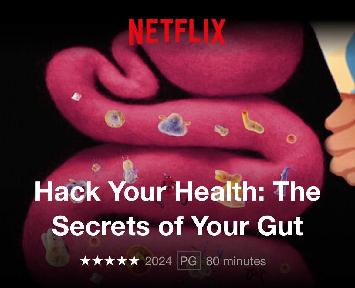 Finally had the time to watch #HackYourHealth The Secrets of Your Gut on @NetflixUK . It’s absolutely brilliant! Not easy to make subject matter like this as entertaining to watch as a movie, but they did. (And you know I love hearing anything from you @jfcryan !!) 👌🏻💩🧠