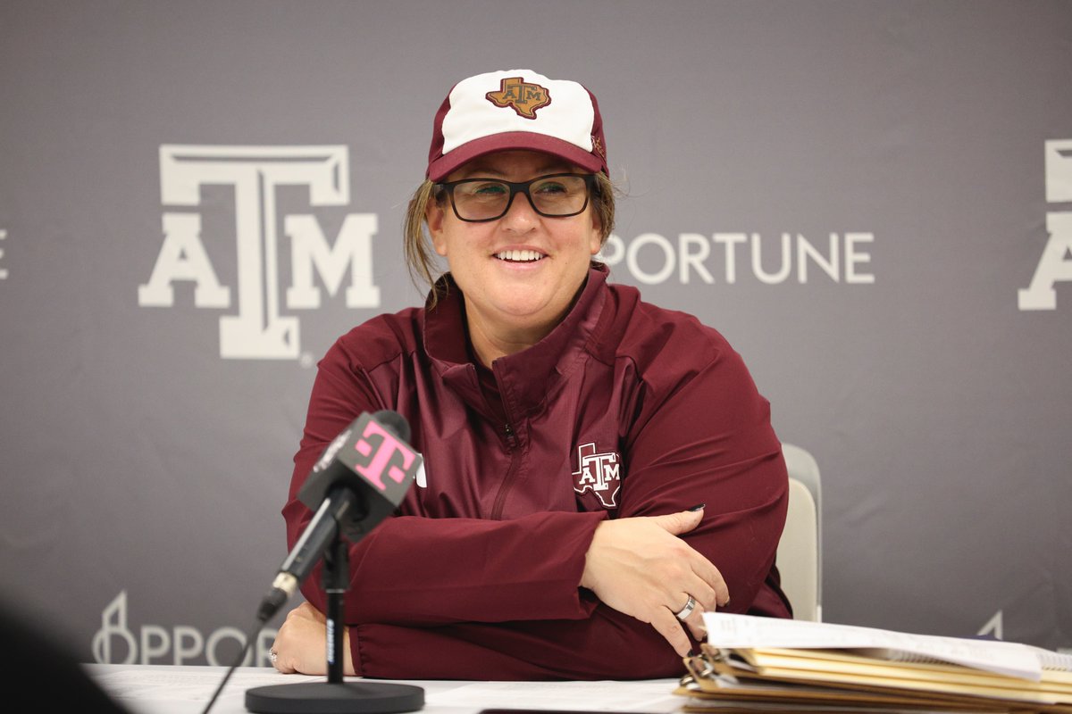 Head coach Trisha Ford met with local media to preview the SEC Tournament ⤵️ 🎙️ aggi.es/4a8bbhk #GigEm