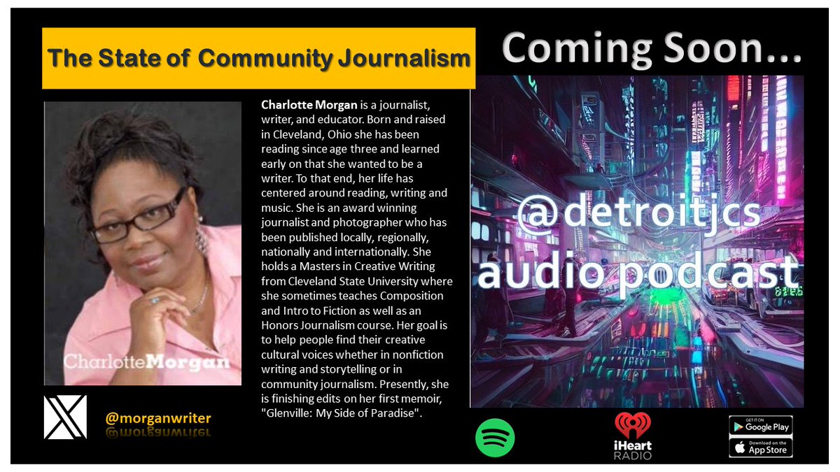 New 💧COMING SOON on the @DetroitJCS audio 🎙️podcast that you may find on @IHeartRadio and @Spotify for your Apple📲Android🤖 or Windows💻devices
#communityjournalism #journalism #writers #civicengagement #audiopodcast

Be sure to SUBSCRIBE.