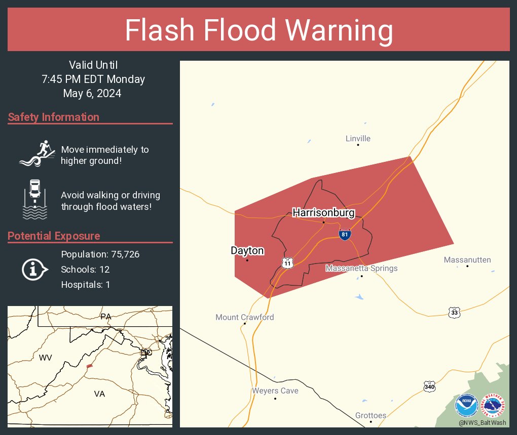 Flash Flood Warning including Harrisonburg VA, Dayton VA and Belmont Estates VA until 7:45 PM EDT