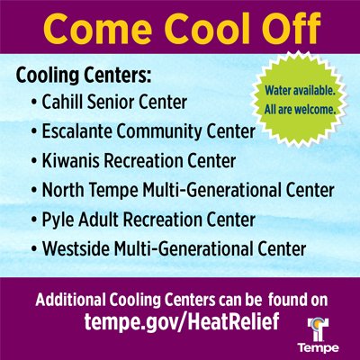 The 2024 heat season is here, stay up to date throughout the summer on the City of Tempe’s heat initiatives, cooling center updates, heat safety tips, and water bottle donation locations at tempe.gov/heatrelief