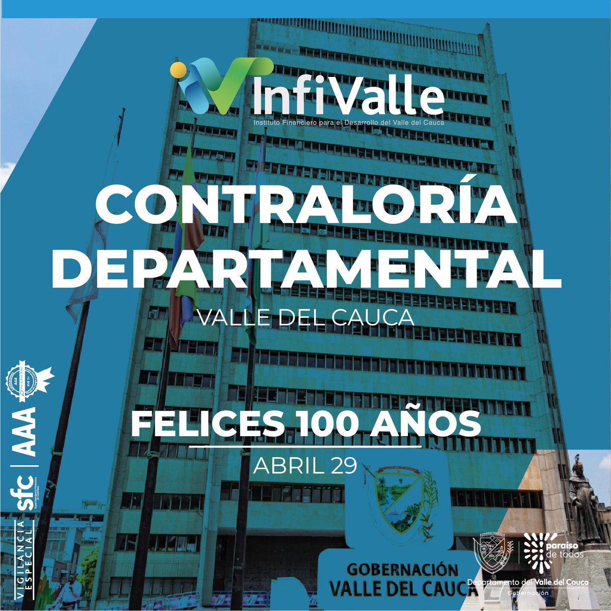 ContraloraValle's tweet photo. #ReconocimientoLaboral #centenario
@Infivalle se unió a la conmemoración de los #100añosdehistoria de la Contraloría Valle del Cauca y entregó un #reconocimiento por el servicio de vigilancia y control a los recursos públicos, prestado a los #vallecaucanos durante este siglo. https://t.co/ySwnTNM1sj