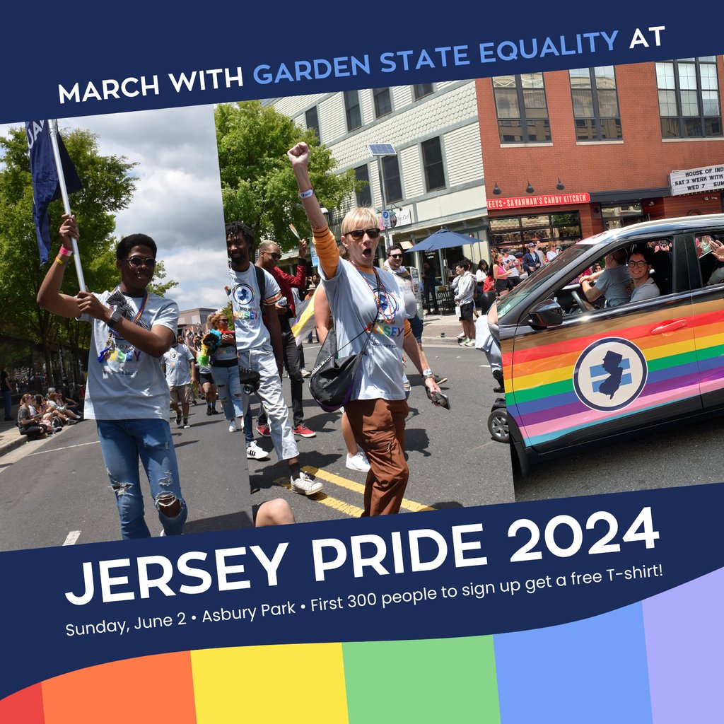 March with us in this year's Jersey Pride Parade on Sunday, June 2, in Asbury Park! First 300 people to sign up will receive a free 20th Anniversary T-shirt. >> secure.everyaction.com/Tq0x-fbFbEyj-H… #LGBTQ #LGBT #queer #trans #transgender #NewJersey #NJ #AsburyPark #JerseyPride