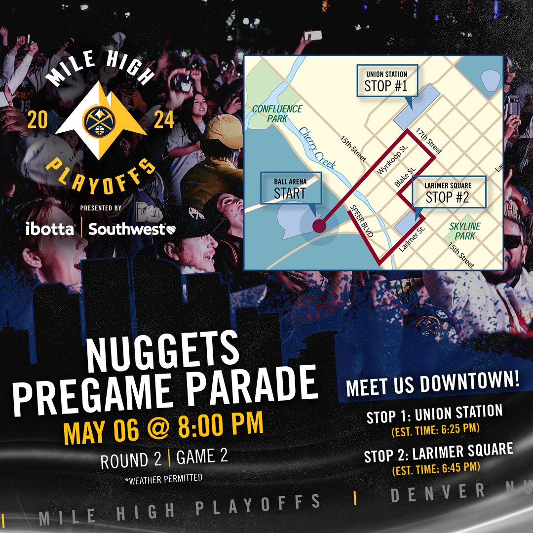 Show your @nuggets pride by joining the fun with a mini pregame parade! Plus, some lucky fans might even win some free tickets to the game! #Nuggets