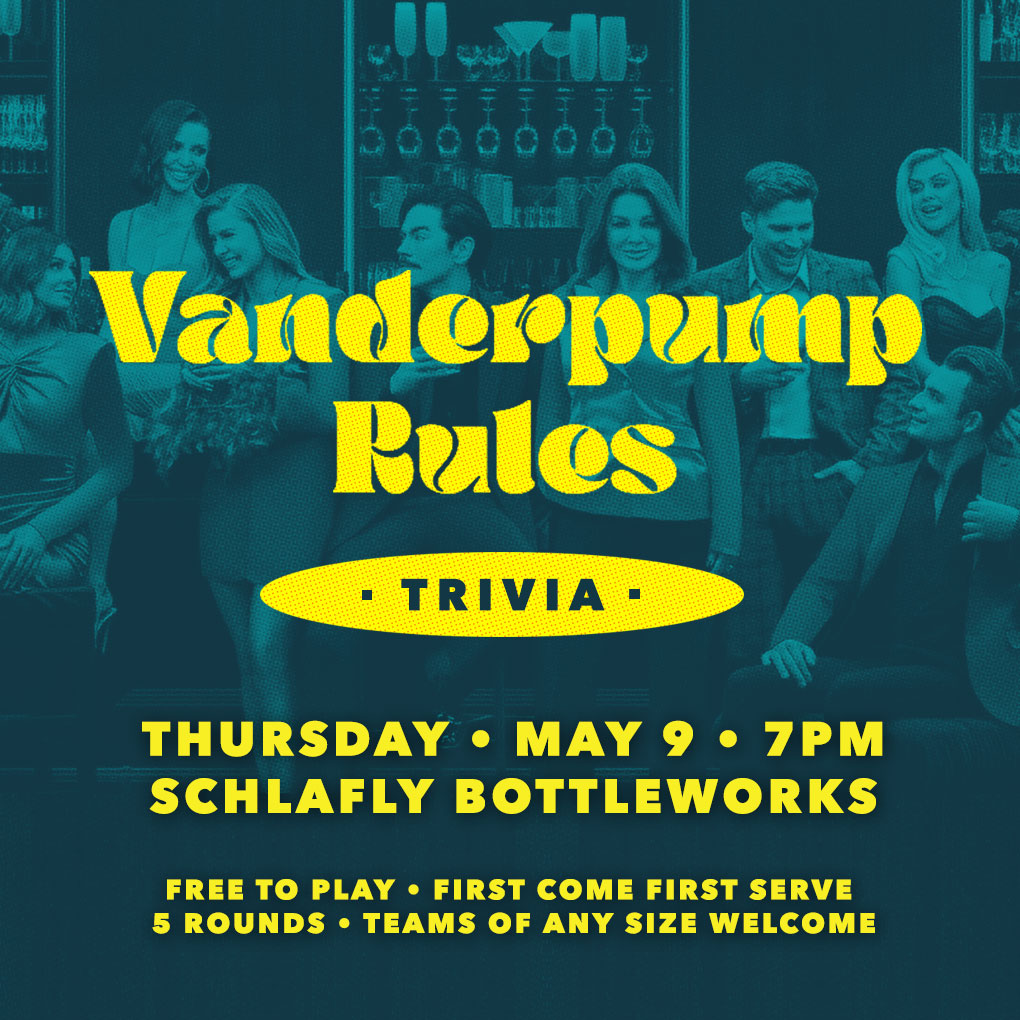 TRIVIA NIGHT @Schlafly! #TuesdayTrivia includes regular trivia at both Bankside and Bottleworks + themed @theofficetv trivia at Tap Room. #WednesdayTrivia at Highland Square. Then, a bonus #ThursdayTrivia at Bottleworks where the theme is @VanderpumpRules.