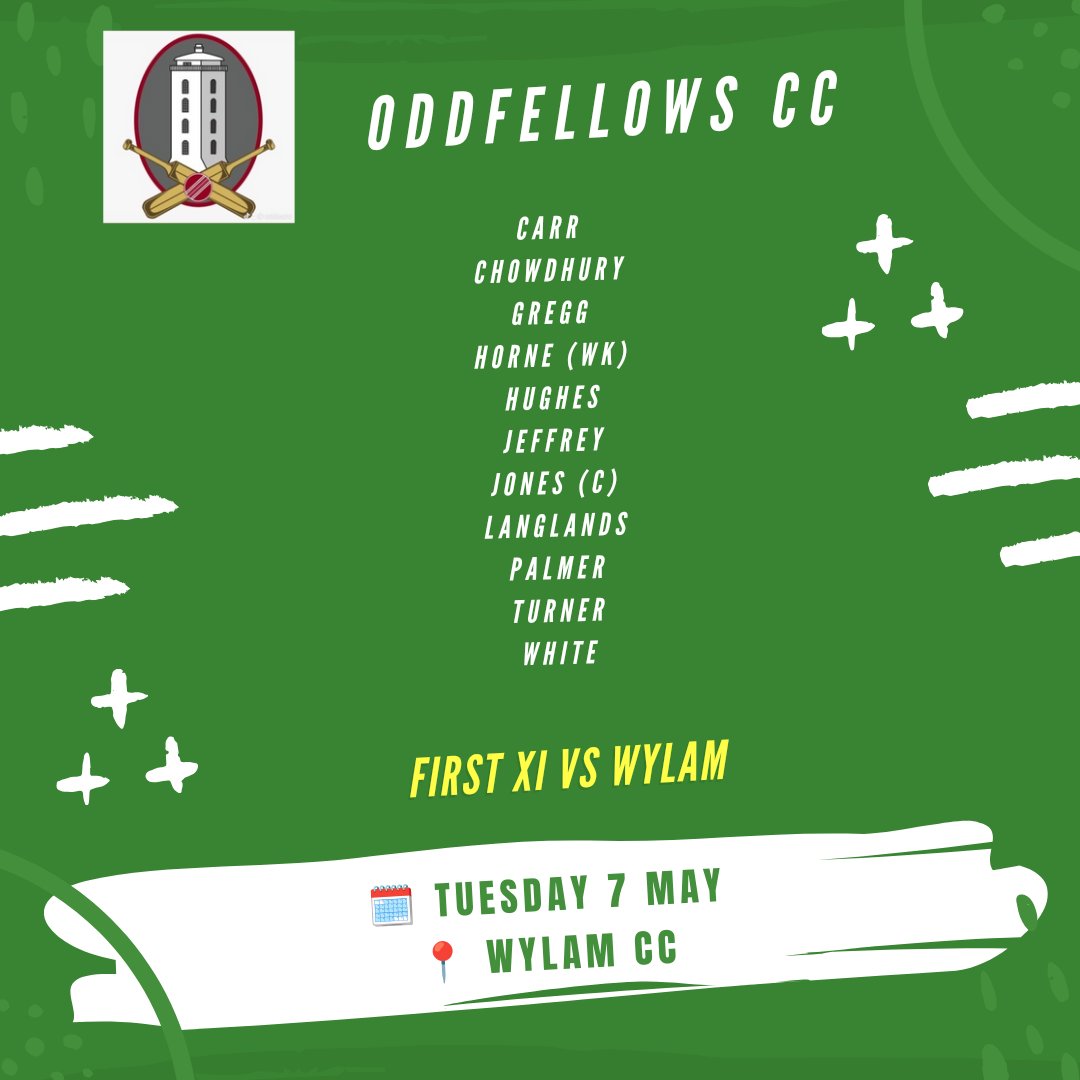 Team news for tomorrow night's fixture at @WylamCC

Fingers crossed we'll be able to get this up on the live stream too - @oddiescc on YouTube youtube.com/@OddiesCC?si=Z…

#uptheoddies