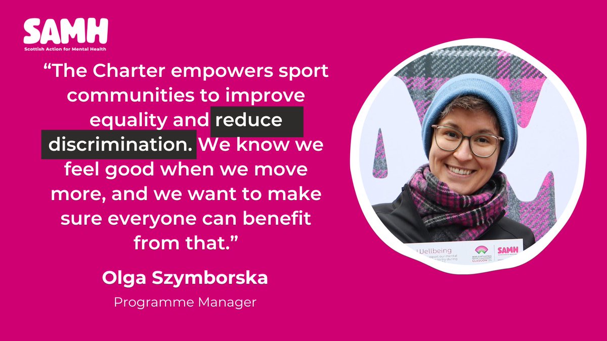 A3. #SportHour
Sport organisations can integrate mental health resources and education alongside physical training. 

Scotland’s Mental Health Charter for Physical Activity and Sport comes with a toolkit that helps to do just that. 

Learn more: samh.org.uk/get-involved/p…