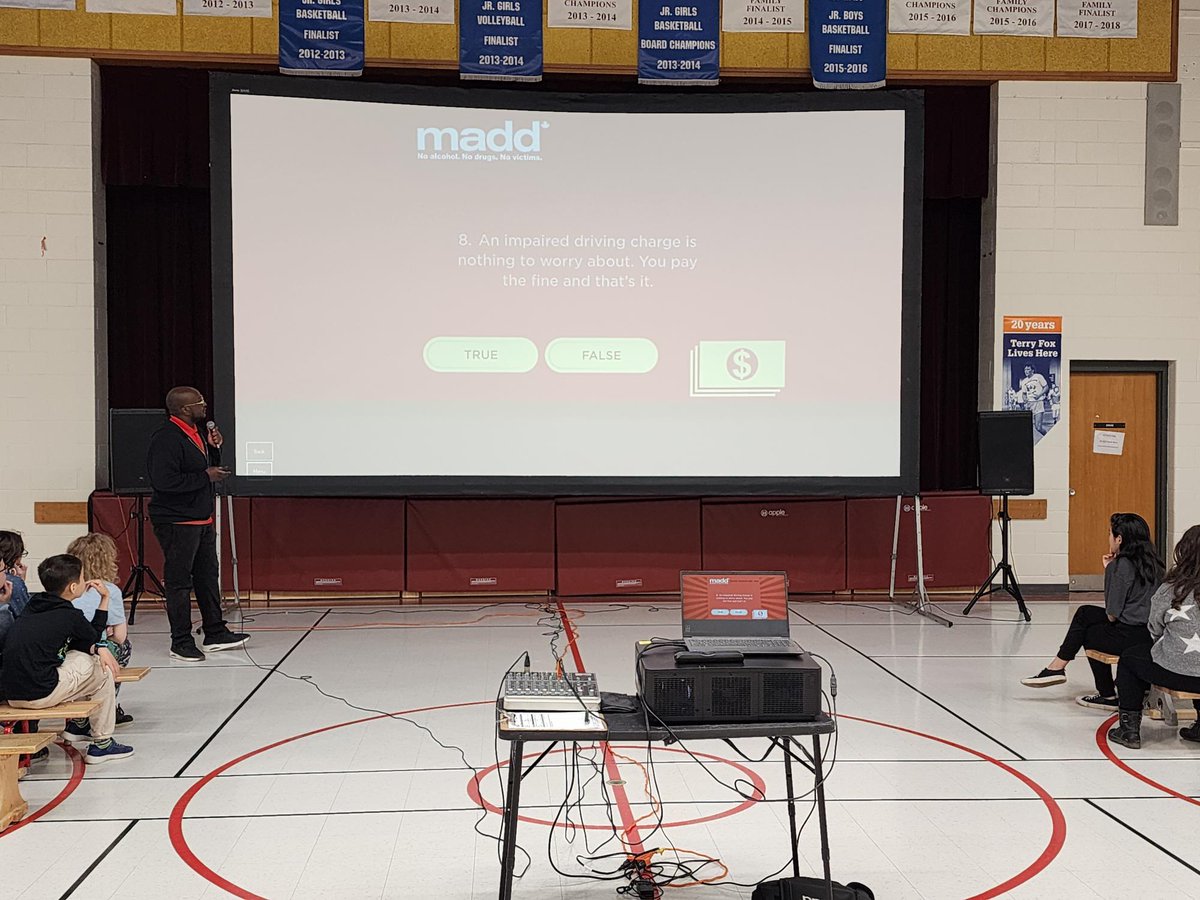 Thanks to St. John XXIII Catholic Elementary School in Mississauga for hosting MADD Canada’s School Program, No Tomorrow, for your grades 7 and 8s. Shout out to @RamaGamingHouse and Charitable Community Gaming for funding the School Program in Mississauga. #MADDWasHere