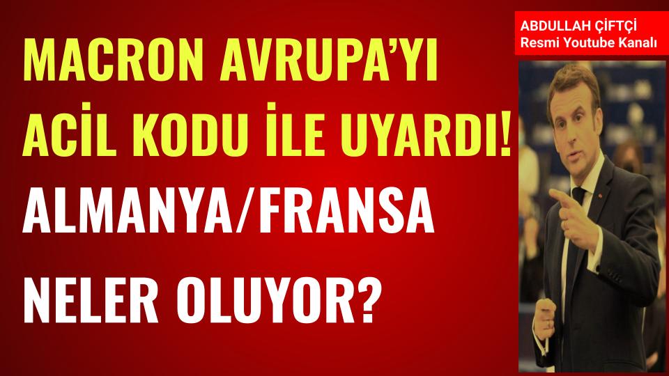 Arkadaşlar

Macron Avrupa'yı 'Acil Kodu' ile uyardı!
Almanya, Fransa neler oluyor?

Detaylar Youtube kanalımda video sohbetinde
youtube.com/watch?v=T6OihI…