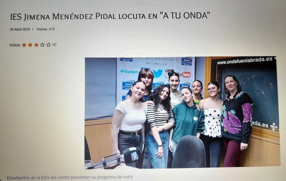 IES Jimena Menende Pidal.
Alumnas del Ciclo Formativo Grado Medio de Atención a Personas en situación de Dependencia.
<a href="/OndaFuenlabrada/">Onda Fuenlabrada</a> <a href="/HUFuenlabrada/">Hospital Fuenlabrada</a> 
<a href="/hfteayudamos/">teayudamostea</a> 
Gracias a su docente Esther Martínez por su implicación con los futuros profesionales.