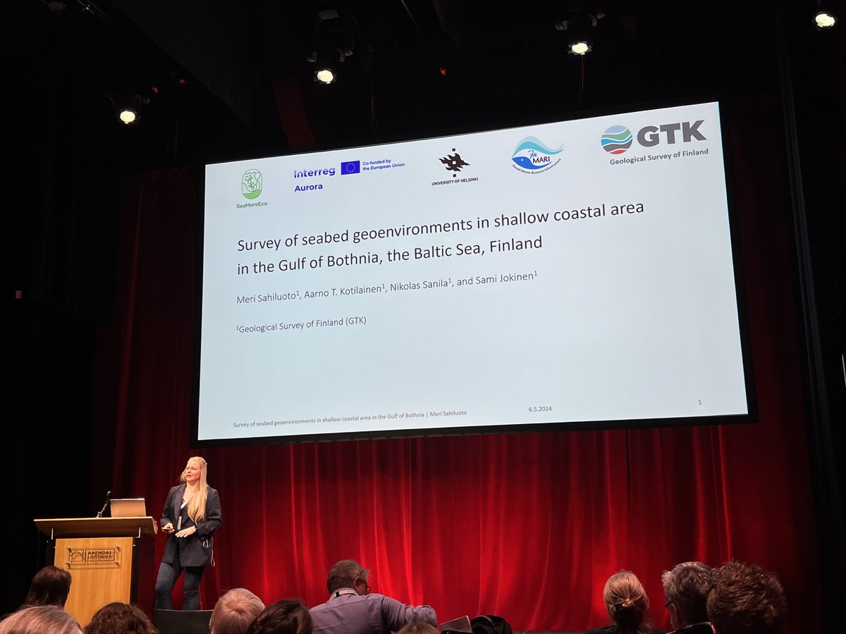 Meri Sahiluoto <a href="/GTK_FI/">GTK</a> presented #SeaMoreEco at the 1st day of the #GeoHab2024 conference in Arendal, Norway.
#merigeologia #ympäristöratkaisut <a href="/FINMARI1/">FINMARI</a> #itämerifi