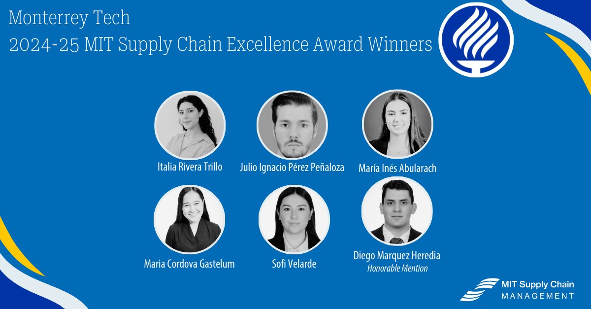 ¡Felicidades a los ganadores del Premio a la Excelencia en la Cadena de Suministro por el MIT Supply Chain Management Master’s Program and MIT Center for Transportation & Logistics!. @mitsupplychain 👏🏻👏🏻👏🏻 #YoIngenio 🦾💙🧠