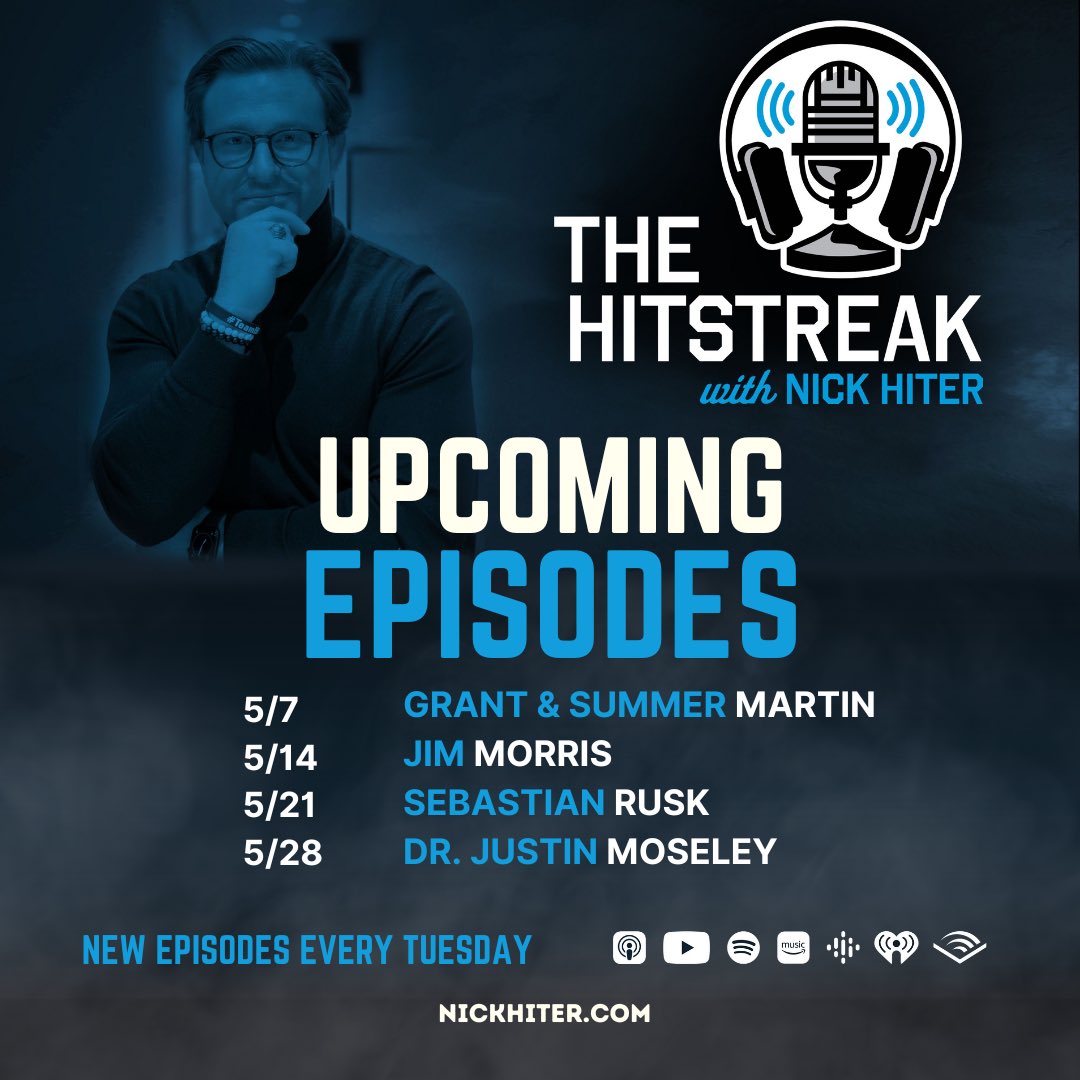 Check it! 💯 Mark your calendars for the next episodes of The Hitstreak! The lineup is STACKED! Coming to a device near you 😉 

Our guest list continues to bring it! Tune in anywhere you get your podcasts. 🚀 #hitstreak 

Stay blessed! 
-NH 

#podcast #newpodcast